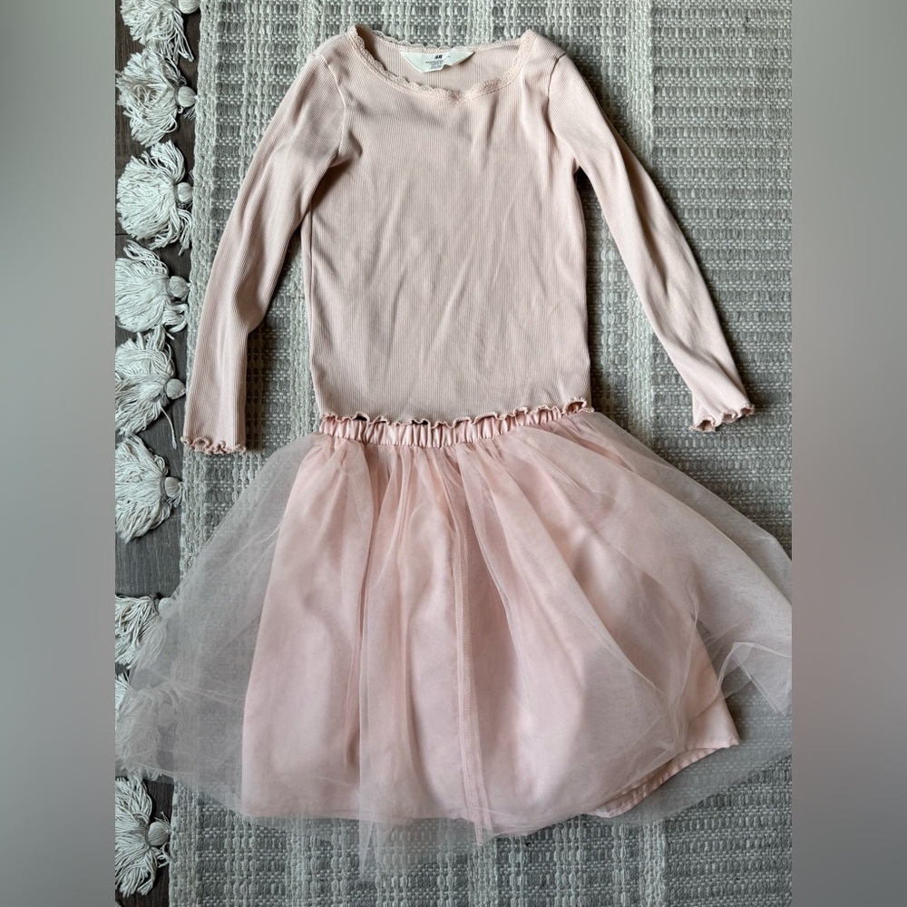 H&M Light Pink Ribbed Top & Tulle skirt set